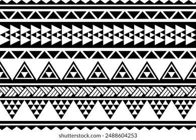 Polynesian tattoo design tribal border. Tribal design ethnic ornament maori band. Samoan Tattoo ribbon sleeve bracelet. Fabric seamless isolated hawaiian armband pattern on white background. 
