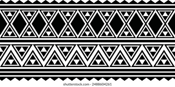 Polynesian tattoo design tribal border. Tribal design ethnic ornament maori band. Samoan Tattoo ribbon sleeve bracelet. Fabric seamless isolated hawaiian armband pattern on white background. 