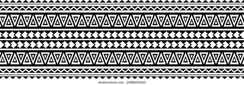 Polynesian tattoo design tribal border. Tribal design ethnic ornament maori band. Samoan Tattoo ribbon sleeve bracelet. Fabric seamless isolated hawaiian armband pattern on white background. 