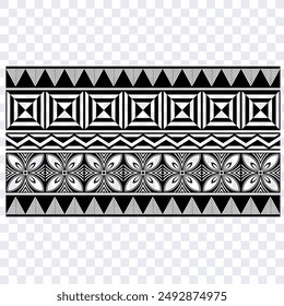 Polynesian tattoo design tribal border. Tribal design ethnic ornament maori band. Samoan Tattoo ribbon sleeve bracelet. Fabric seamless isolated hawaiian armband pattern on white background. 