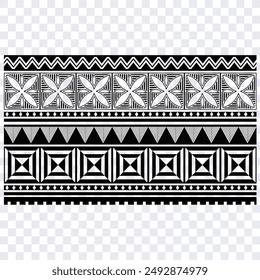 Polynesian tattoo design tribal border. Tribal design ethnic ornament maori band. Samoan Tattoo ribbon sleeve bracelet. Fabric seamless isolated hawaiian armband pattern on white background. 