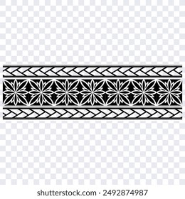 Polynesian tattoo design tribal border. Tribal design ethnic ornament maori band. Samoan Tattoo ribbon sleeve bracelet. Fabric seamless isolated hawaiian armband pattern on white background. 