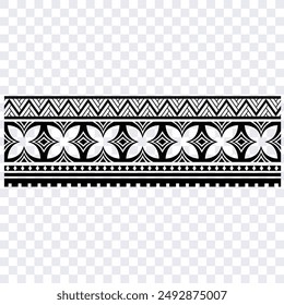 Polynesian tattoo design tribal border. Tribal design ethnic ornament maori band. Samoan Tattoo ribbon sleeve bracelet. Fabric seamless isolated hawaiian armband pattern on white background. 