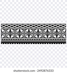 Polynesian tattoo design tribal border. Tribal design ethnic ornament maori band. Samoan Tattoo ribbon sleeve bracelet. Fabric seamless isolated hawaiian armband pattern on white background. 