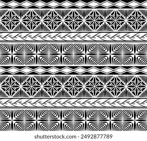 Polynesian tattoo design tribal border. Tribal design ethnic ornament maori band. Samoan Tattoo ribbon sleeve bracelet. Fabric seamless isolated hawaiian armband pattern on white background.
