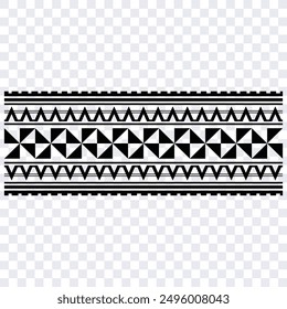 Polynesian tattoo design tribal border. Tribal design ethnic ornament maori band. Samoan Tattoo ribbon sleeve bracelet. Fabric seamless isolated hawaiian armband pattern on white background. 