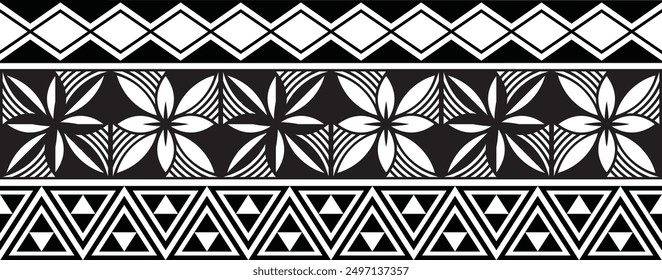 Polynesian tattoo design tribal border. Tribal design ethnic ornament maori band. Samoan Tattoo ribbon sleeve bracelet. Fabric seamless isolated hawaiian armband pattern on white background. 