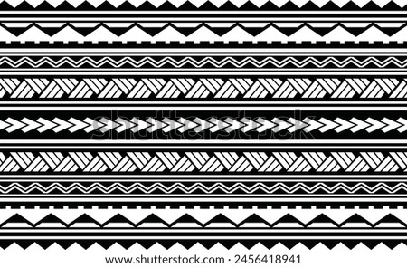 Polynesian tattoo design tribal border. Tribal design ethnic ornament maori band. Samoan Tattoo ribbon sleeve bracelet. Fabric seamless isolated hawaiian armband pattern on white background.