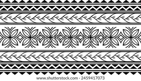 Polynesian tattoo design tribal border. Tribal design ethnic ornament maori band. Samoan Tattoo ribbon sleeve bracelet. Fabric seamless isolated hawaiian armband pattern on white background. 