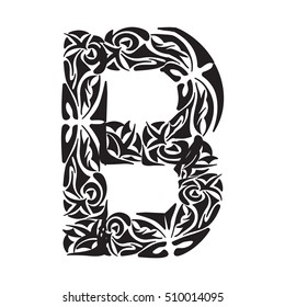 Polynesian tattoo initials. Capital letter B. Vector illustration for coloring page, tattoos, invitations or decoration.