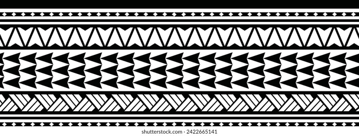 Polynesian tattoo line bracelet. Polynesian tattoo vector arm band stencil. Polynesian tattoo stencil template. Vector tribal art.