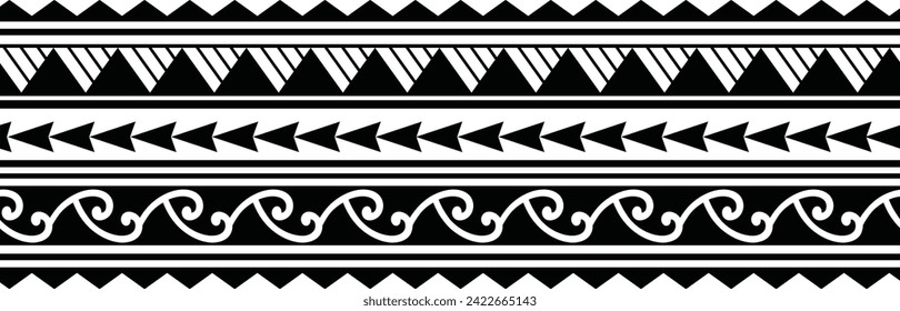 Polynesian tattoo line bracelet. Polynesian tattoo vector arm band stencil. Polynesian tattoo stencil template. Vector tribal art.