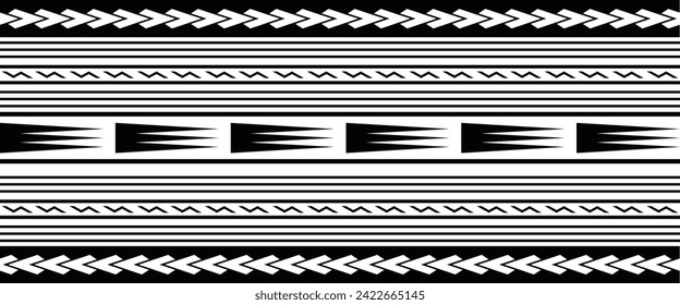 Polynesian tattoo line bracelet. Polynesian tattoo vector arm band stencil. Polynesian tattoo stencil template. Vector tribal art.