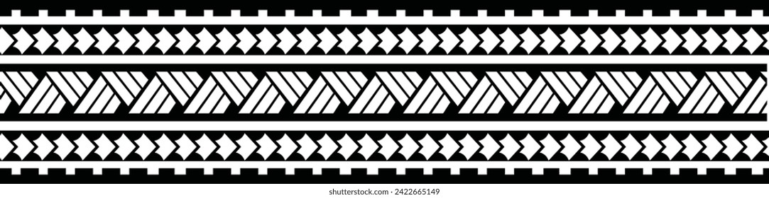 Polynesian tattoo line bracelet. Polynesian tattoo vector arm band stencil. Polynesian tattoo stencil template. Vector tribal art.