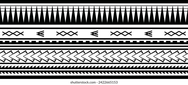 Polynesian tattoo line bracelet. Polynesian tattoo vector arm band stencil. Polynesian tattoo stencil template. Vector tribal art.