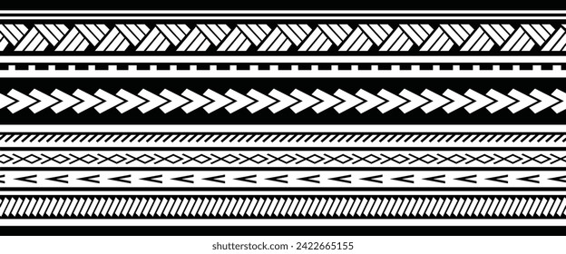 Polynesian tattoo line bracelet. Polynesian tattoo vector arm band stencil. Polynesian tattoo stencil template. Vector tribal art.