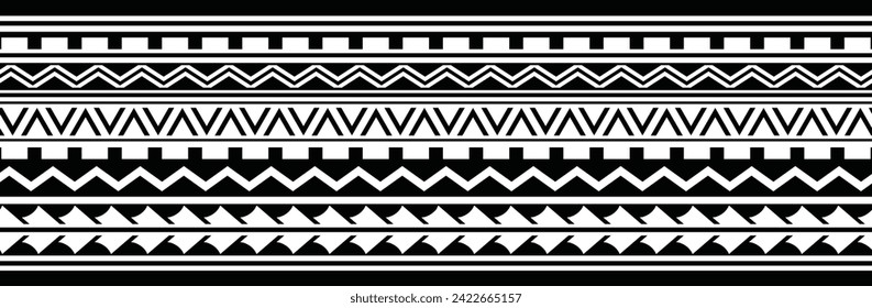 Polynesian tattoo line bracelet. Polynesian tattoo vector arm band stencil. Polynesian tattoo stencil template. Vector tribal art.