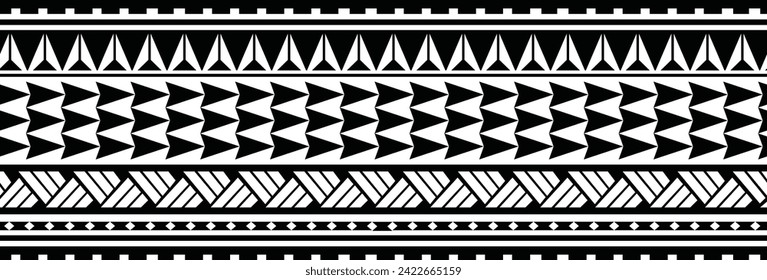 Polynesian tattoo line bracelet. Polynesian tattoo vector arm band stencil. Polynesian tattoo stencil template. Vector tribal art.