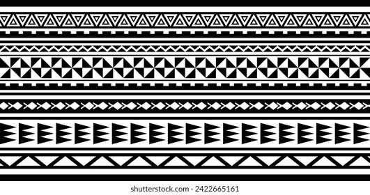 Polynesian tattoo line bracelet. Polynesian tattoo vector arm band stencil. Polynesian tattoo stencil template. Vector tribal art.