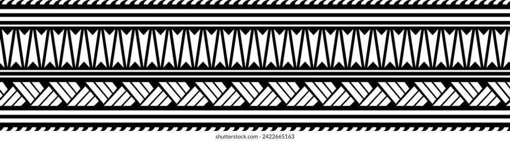 Polynesian tattoo line bracelet. Polynesian tattoo vector arm band stencil. Polynesian tattoo stencil template. Vector tribal art.