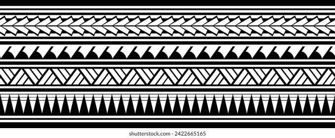 Polynesian tattoo line bracelet. Polynesian tattoo vector arm band stencil. Polynesian tattoo stencil template. Vector tribal art.