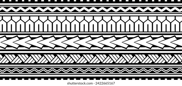 Polynesian tattoo line bracelet. Polynesian tattoo vector arm band stencil. Polynesian tattoo stencil template. Vector tribal art.