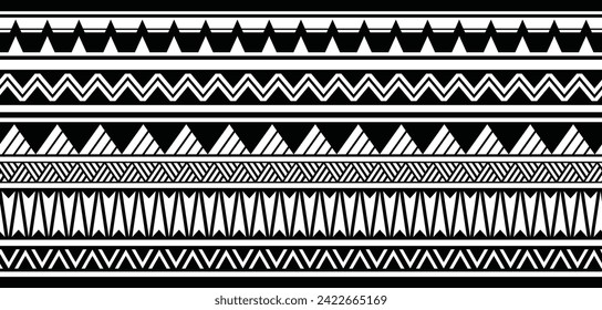 Polynesian tattoo line bracelet. Polynesian tattoo vector arm band stencil. Polynesian tattoo stencil template. Vector tribal art.