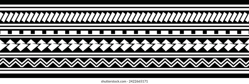 Polynesian tattoo line bracelet. Polynesian tattoo vector arm band stencil. Polynesian tattoo stencil template. Vector tribal art.