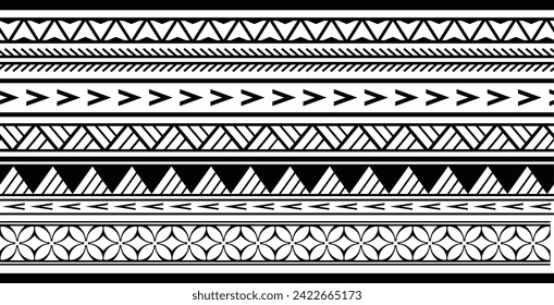 Polynesian tattoo line bracelet. Polynesian tattoo vector arm band stencil. Polynesian tattoo stencil template. Vector tribal art.