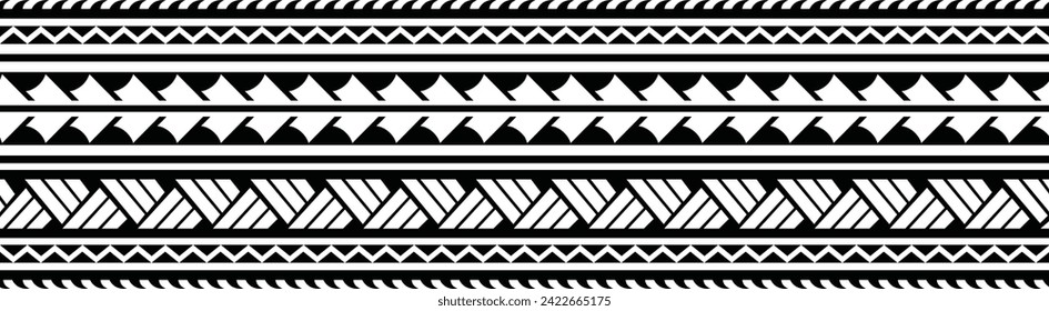 Polynesian tattoo line bracelet. Polynesian tattoo vector arm band stencil. Polynesian tattoo stencil template. Vector tribal art.