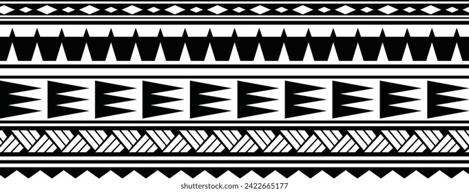 Polynesian tattoo line bracelet. Polynesian tattoo vector arm band stencil. Polynesian tattoo stencil template. Vector tribal art.