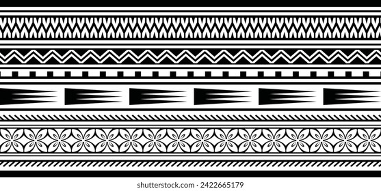 Polynesian tattoo line bracelet. Polynesian tattoo vector arm band stencil. Polynesian tattoo stencil template. Vector tribal art.