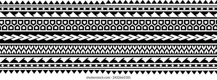 Polynesian tattoo line bracelet. Polynesian tattoo vector arm band stencil. Polynesian tattoo stencil template. Vector tribal art.