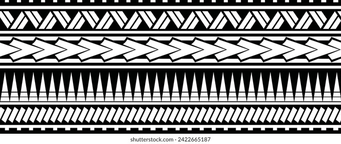 Polynesian tattoo line bracelet. Polynesian tattoo vector arm band stencil. Polynesian tattoo stencil template. Vector tribal art.