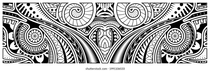 Polynesian tattoo pattern maori, samoa ornament border, ethic tribal template vector.