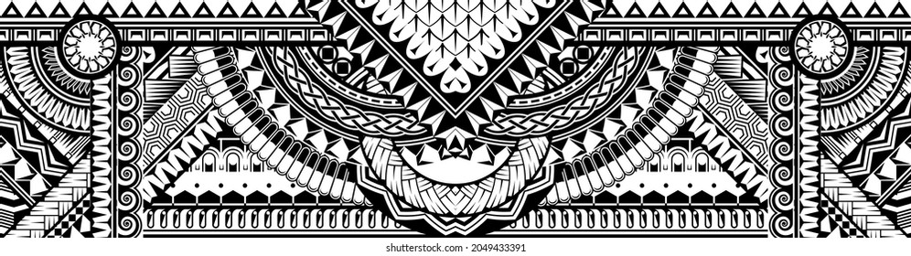 Polynesian tattoo pattern maori, samoa ornament border, ethic tribal template vector.