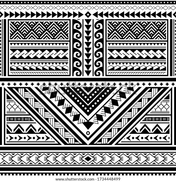 Polynesian tattoo seamless vector pattern, Hawaiian\
tribal design inspired by art traditional geometric art from\
islands on Pacific Ocean. Abstract zig-zag bohemian repetitive\
design in black 