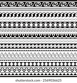 Polynesian tattoo seamless vector tribal pattern, Hawaiian traditional design inspired by art traditional geometric art from islands on Pacific Ocean