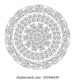 Polynesian tattoo style. Circular ornament design element. Vector Mandala. Page for adult colouring book, bohemian rosette.
