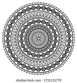 Polynesian tattoo style mandala vector pattern, Hawaiian tribal design inspired by art traditional geometric art

Bohemian mandala background in black and white, zen, yoga or tiki bar decoration with 