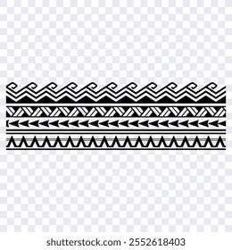 Design de banda tribal de tatuagem polinésia. Samoa tatuagem tribal ornamento borda.
Decoração padrão sem emenda.