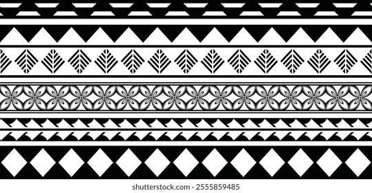 Polynesian tattoo tribal band design. Samoan tattoo tribal ornament border.
Decoration seamless pattern.