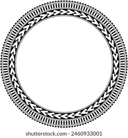 Polynesian tattoo tribal circle frame design. Samoan tattoo tribal circular border.