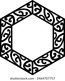 Polynesian tattoo tribal hexagon design. Samoan tattoo tribal frame hexagon border stencil.