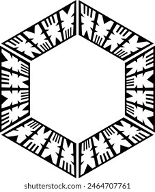 Polynesian tattoo tribal hexagon design. Samoan tattoo tribal frame hexagon border stencil.