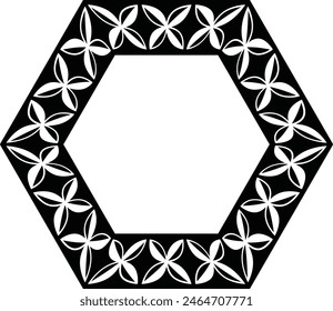 Polynesian tattoo tribal hexagon design. Samoan tattoo tribal frame hexagon border stencil.