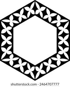 Polynesian tattoo tribal hexagon design. Samoan tattoo tribal frame hexagon border stencil.