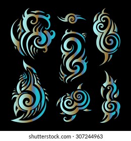 Polynesian tattoo. Tribal pattern set. Vector illustration.