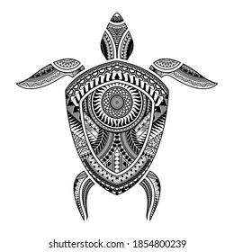 polynesian tattoo turtle. sea turtle black white illustration symbol. maori design vector.