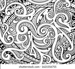 Polynesian traditional ethnic style ornament with various aboriginal drawing techniques